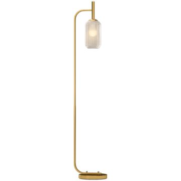 Homcom Floor Lamp For Living Room With Glass Lampshade, Modern Standing Lamp With Foot Switch For Bedroom, Bulb Not Included, Gold Tone