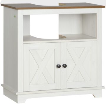 Kleankin Under Sink Cabinet Bathroom Vanity Unit With Double Doors And Storage Shelves, 60 X 30 X 60cm, White
