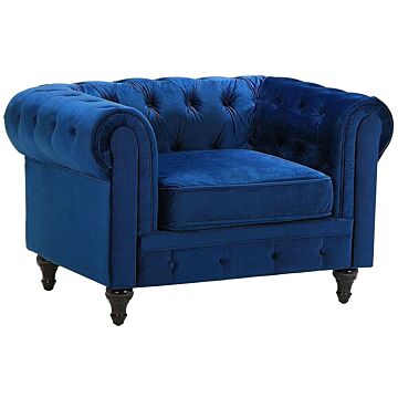 Chesterfield Armchair Blue Velvet Fabric Upholstery Dark Wood Legs Contemporary Beliani