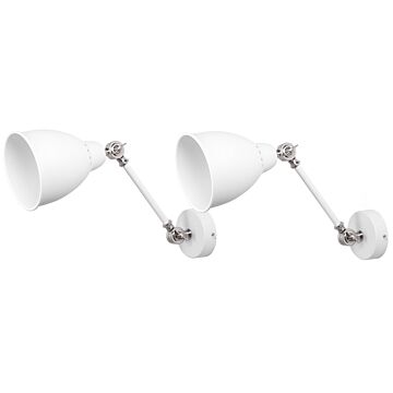 2 Wall Lamps Set White Metal Adjustable Light Position Swing Arm Modern Beliani