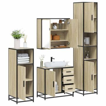 Vidaxl 4 Piece Bathroom Furniture Set Sonoma Oak Engineered Wood