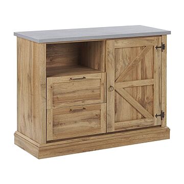 Sideboard Light Wood Finish 100 X 40 X 79 Cm 1 Door Cabinet With 2 Drawers Beliani