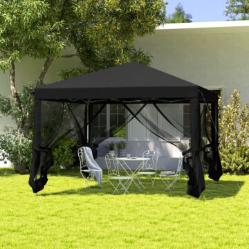 Outsunny 3 X 3 M Pop Up Gazebo, 420d Garden Tent Canopy With Removable Mesh Sidewall Netting, Carry Bag For Garden Patio Outdoor, Black