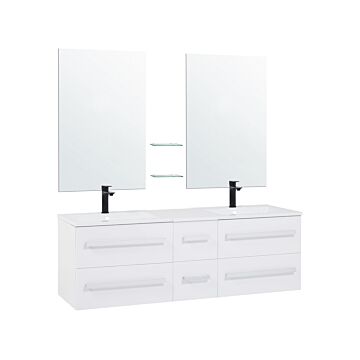 Bathroom Vanity Unit White And Silver Drawers Two Mirrors Modern Beliani