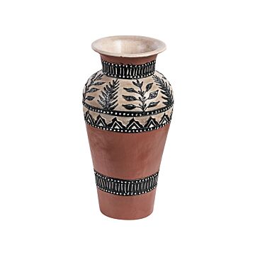 Decorative Vase Brown And Black Terracotta 40 Cm Handmade Rustic Pattern Boho Home Accessories Beliani