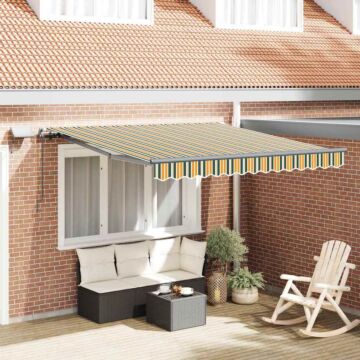 Vidaxl Manual Retractable Awning With Led Green And Yellow 350x250 Cm, Vidaxl Awning Replacement Fabric For 3.5x2.5 M Frame Green And Yellow