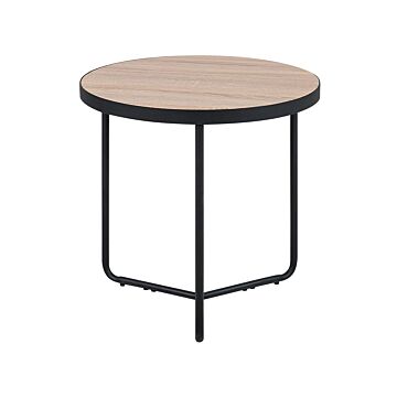 Coffee Table Light Wood Tabletop Black Metal Legs Round Medium 50 X 50 X 50 Cm Living Room Furniture Beliani