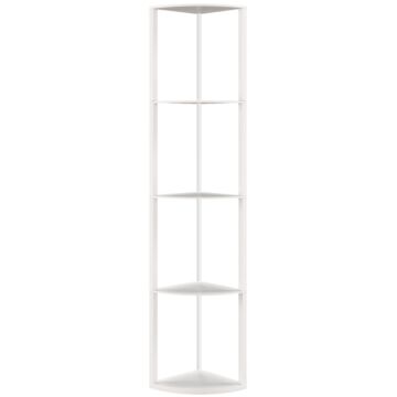 Homcom Rgb Led Floor Lamp With Shelves, 5-tier Dimmable Standing Lamp With Adjustable Brightness And Remote Control, Modern Corner Display Shelf Unit For Living Room Bedroom Office, White