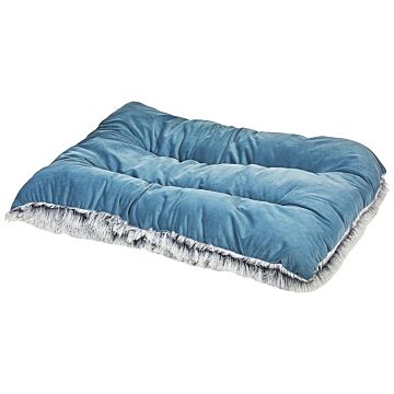 Pet Bed Blue Velvet Polyester 90 X 60 Cm Rectangular Soft Cushion For Dogs Animals Beliani