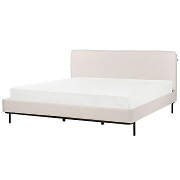 Slatted Bed Frame Beige Polyester Fabric Upholstered 6ft Eu Super King Size Modern Design Beliani