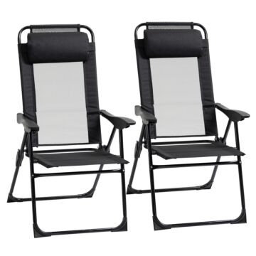 Outsunny Set Of 2 Portable Folding Recliner Outdoor Patio Chaise Lounge Chair With Adjustable Backrest, Black