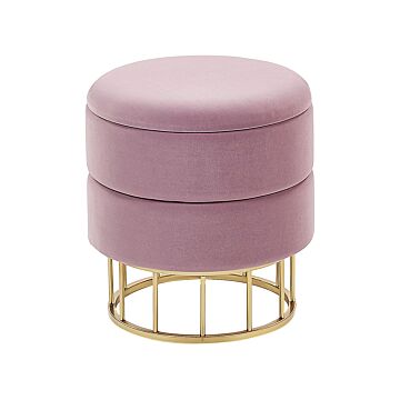 Storage Pouffe Pink Polyester Velvet Upholstery Gold Base Glamorous Design Living Room Accessories Beliani