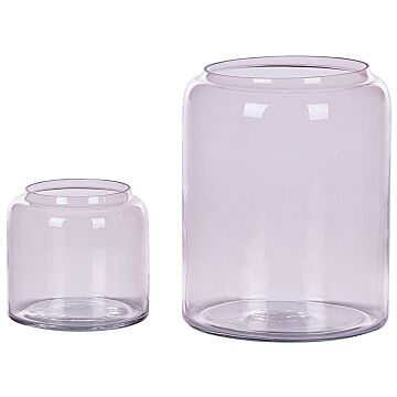 Set Of 2 Vases Pink Glass Coloured Tinted Transparent Decorative Glass Home Accessory Beliani
