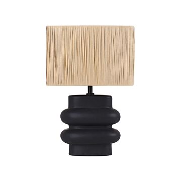 Table Lamp Black And Natural Ceramic Paper Rectangular Shaped Shade Minimalistic Design Beliani