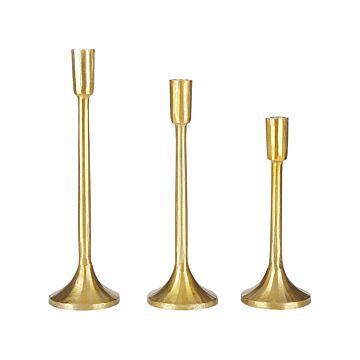 Set Of 3 Candlesticks Gold Metal Glamour Handmade Dining Room Bedroom Beliani