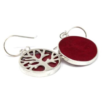 Tree Of Life Silver Earrings 15mm - Coral Effect