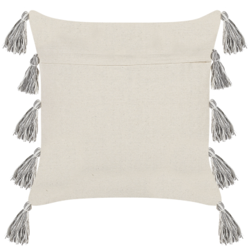 Decorative Cushions White And Grey Cotton 45 X 45 Cm With Tassels Striped Pattern Beliani