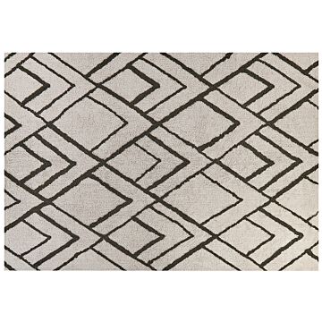 Area Rug White And Green Cotton 160 X 230 Cm Geometric Pattern Rectangular Hand Woven Modern Design Beliani