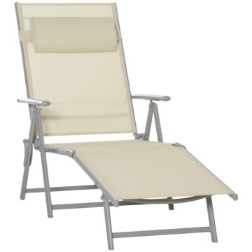 Outsunny Outdoor Folding Chaise Lounge Chair Recliner With Portable Design & 7 Adjustable Backrest Positions ， Steel Fabric Sun Lounger- Beige