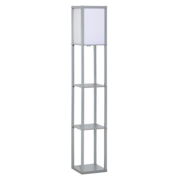 Homcom 4-tier Grey Floor Lamp With Shelf, Floor Light With Storage Shelf, Reading Standing Lamp