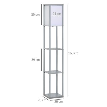 Homcom 4-tier Grey Floor Lamp With Shelf, Floor Light With Storage Shelf, Reading Standing Lamp