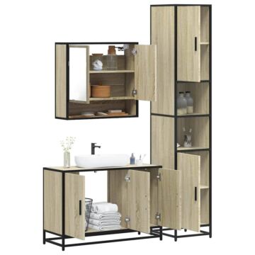 Vidaxl 4 Piece Bathroom Furniture Set Sonoma Oak Engineered Wood