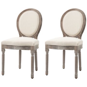 Homcom Dining Chairs Set Of 2, French-style Kitchen Chairs With Padded Seats Wood Frame And Brushed Curved Back, Cream White