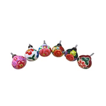 Set Of Six Floral Painted Drawer Knobs
