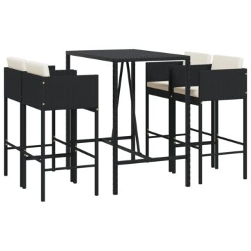 Vidaxl 5 Piece Garden Bar Set With Cushions Black Poly Rattan