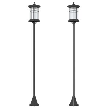 Outsunny Set Of Two 1.8m Traditional Style Solar Lamp Posts - Black