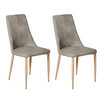 Set Of 2 Dining Chairs Light Grey Faux Leather Upholstery Steel Legs Seat High Back Modern Design Beliani