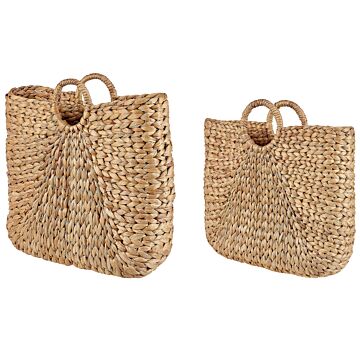 Set Of 2 Baskets Natural Water Hyacinth With Handles Woven Bag Home Accessory Small Storage Beliani