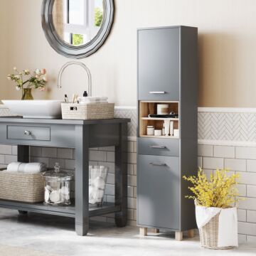 Homcom Tall Bathroom Storage Cabinet, Bathroom Storage Unit, Freestanding Bathroom Cabinet With Open Shelves And Drawer