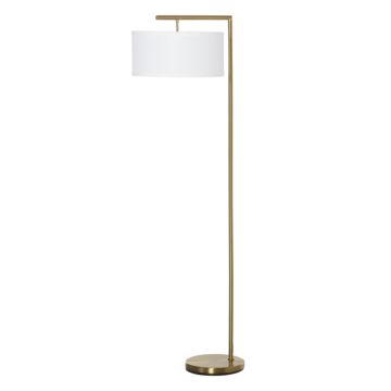 Homcom Floor Lamp, Modern Standing Light With Linen Lampshade, Round Base For Living Room, Bedroom, Dining Room, Gold And White