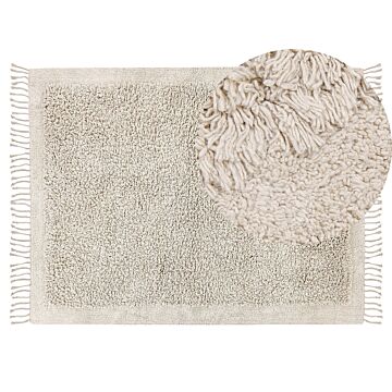 Area Rug Light Beige Cotton 140 X 200 Cm Shaggy Rectangular With Tassels Boho Style Beliani