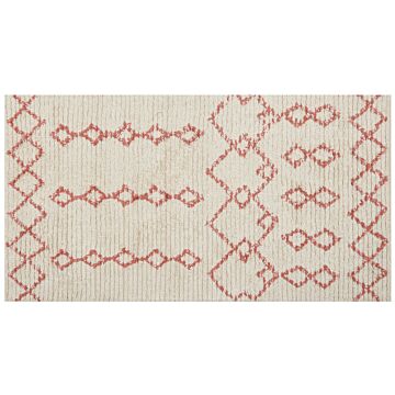 Rug Beige Pink Cotton 80 X 150 Cm Geometric Pattern Hand Tufted Flatweave Living Room Bedroom Beliani