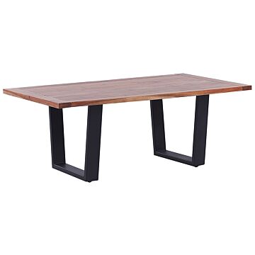 Coffee Table Light Wood And Black Acacia Tabletop Metal Sled Legs Industrial Rustic Style Beliani