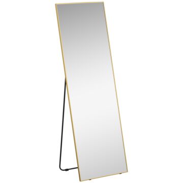Homcom Full Length Mirror Wall-mounted, 160 X 50 Cm Freestanding Rectangle Dressing Mirror For Bedroom, Living Room, Gold Frame