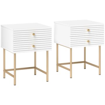 Homcom Set Of Two Elegant Bedside Tables - White/gold-tone