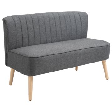 Homcom Modern Double Seat Sofa Loveseat Couch 2 Seater Compact Sofa Padded Linen Wood Leg Dark Grey