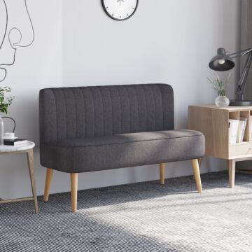 Homcom Modern Double Seat Sofa Loveseat Couch 2 Seater Compact Sofa Padded Linen Wood Leg Dark Grey