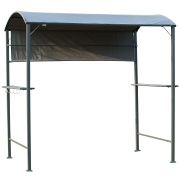 Outsunny 2.2 X 1.4m Bbq Shelter, Outdoor Grill Gazebo Canopy With Shelves, Hanging Hooks & Metal Frame, For Garden Patio Backyard, Grey