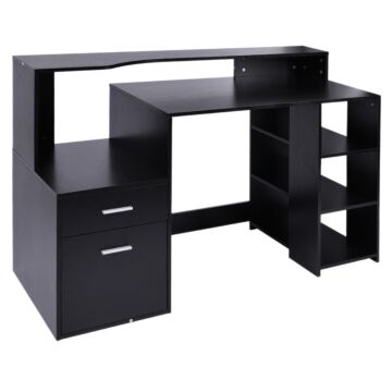 Homcom Computer Desk Pc Table Modern Home Office Writing Workstation Furniture Printer Shelf Rack W/ Storage Drawer & Shelves (black)