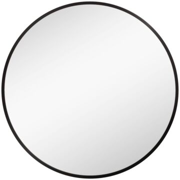 Homcom Round Bathroom Mirror, Modern Wall-mounted Vanity Mirror With Aluminium Frame And Easy Install Hook For Living Room, Entryway, 70 X 70cm, Black