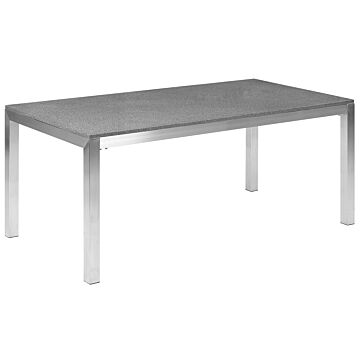 Garden Dining Table Grey And Silver Granite Table Top Stainless Steel Legs Outdoor Resistances 6 Seater 180 X 90 X 74 Cm Beliani