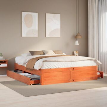 Vidaxl Bed Frame Without Mattress With Drawers Wax Brown 180x200 Cm Super King Solid Wood Pine