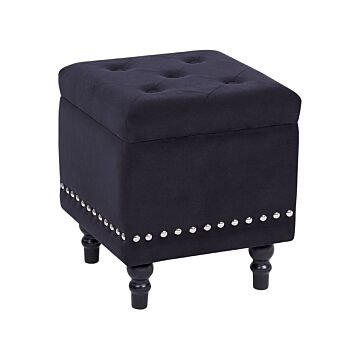 Footstool Black Velvet Upholstery Button Tufted Nailhead Trim Seat Beliani