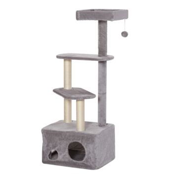 Pawhut Cat Tree Kitten Tower 4-level Activity Centre Pet Furniture With Sisal Scratching Post Condo Plush Perches Hanging Ball Toys Grey