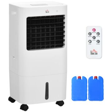 Homcom Air Cooler, Mobile Cooling Fan Humidifier Air Conditioner With 15l Water Tank, Oscillation, Remote, Timer, 32x37x74cm