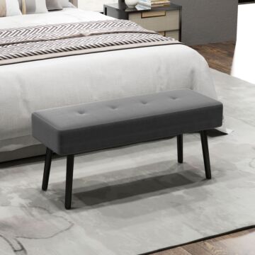Homcom End Of Bed Bench, Corduroy Bedroom Bench With Thick Padding And Steel Legs, Tufted Window Seat For Entryway, Living Room, Grey
